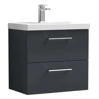 Wall Hung Drawer Vanity Unit & Mid-Edge Ceramic Basin, Soft Black, 600mm