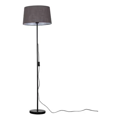 Modern Standard Floor Lamp in a Black Metal Finish with a Faux Linen Dark Grey Tapered Shade