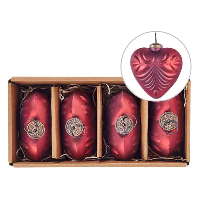 Set of Glass Heart Baubles Red FERIABLE