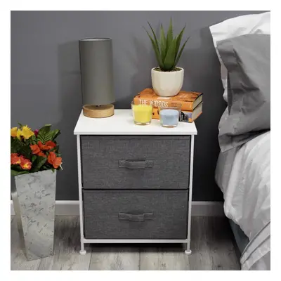 FWStyle Lotte Modern Fabric Drawer Bedside Cabinet in Grey & White