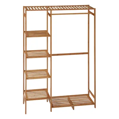 HOMCOM Bamboo Clothes Rail Garment Rack with Tier Storage Shelf Hanging Rod