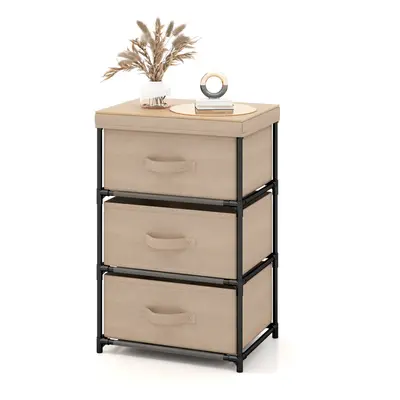 3-Tier Dresser Fabric Nightstand with Drawers Metal Framed Organizer