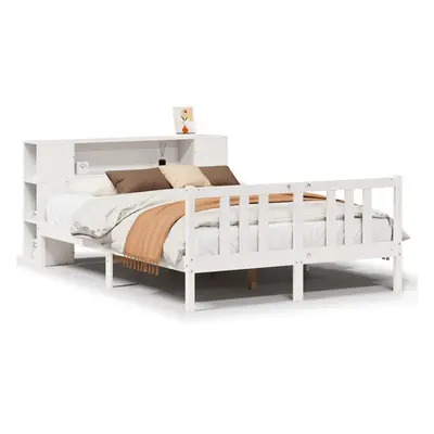 vidaXL Bookcase Bed without Mattress Bed Base White 150x200cm Solid Wood Pine