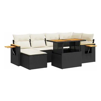 (black and cream) vidaXL Piece Garden Sofa Set with Cushions Black Poly Rattan Acacia