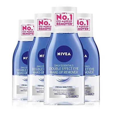 NIVEA Double Effective Eye Make-up Remover Pack of (4 x 125ml) Powerful Face Cleanser Removes Wa