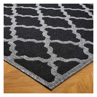 (Trellis - Black, x cm) Non Slip Outdoor/Indoor Flatweave Rugs Patio garden Small Extra Large Ma