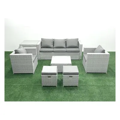 Fimous Seater Rattan Garden Furniture Set with Seater Sofa Chair Square Coffee Table Small Foots