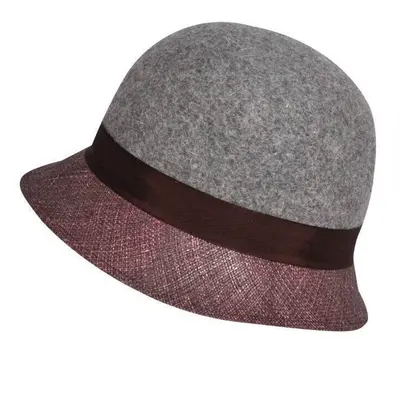 KANGOL Womens Dapper Felt & Straw Cloche Hat Wool K0817LX - Slate/Eggplant