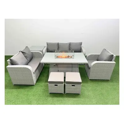 Fimous Patio PE Wicker Seater Outdoor Rattan Furniture Sofa Sets with Firepit Dining Table Loves