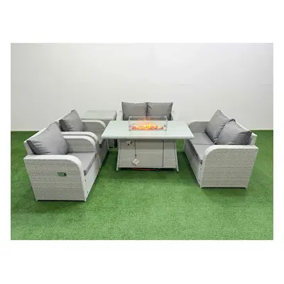 Fimous Seater Outdoor Reclining Chair Love Sofa Set Rattan Garden Furniture Set with Firepit Din