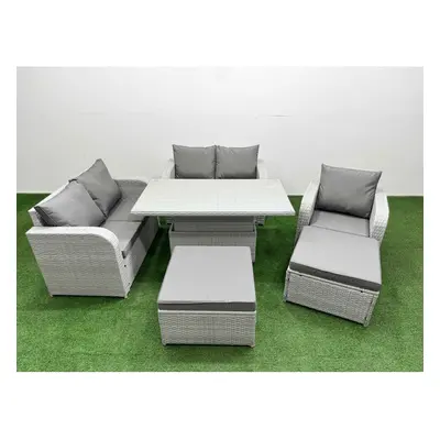 Fimous High Back Poly Rattan Garden Furniture Set with Adjustable Lifting Dining or Coffee Table