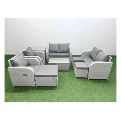 Fimous Seater Outdoor Reclining Chair Love Sofa Set Rattan Garden Furniture Set with Rectangular