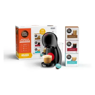 (Black) DeLonghi NescafÃ© Piccolo Pod Capsule Coffee Machine Value Bundle, Espresso, Cappuccino 