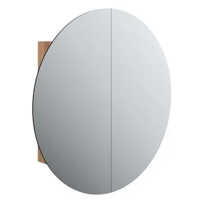 (Oak, cm) vidaXL Bathroom Cabinet with Round Mirror and LED Cabinet Storage Cupboard