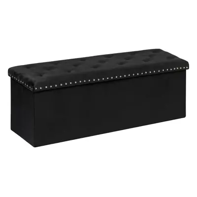 (110D x 40W x 40H cm, Black) Velvet Ottoman with Storage,Extra Large Storage Boxes with Lids, Fo