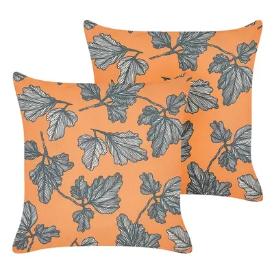 Set of Cushions Leaf Motif x cm Orange and Black SPIREA