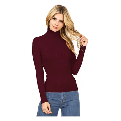 Ambiance Apparel Women's Ribbed Long Sleeve Turtleneck Top (S Wine)