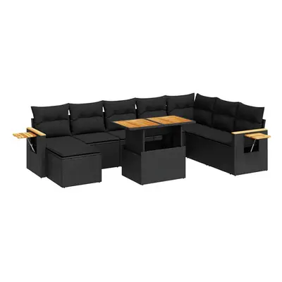 (black) vidaXL Piece Garden Sofa Set with Cushions Black Poly Rattan Acacia