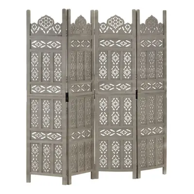 vidaXL Solid Mango Wood Hand carved 4-Panel Room Divider Grey 160cm Screen