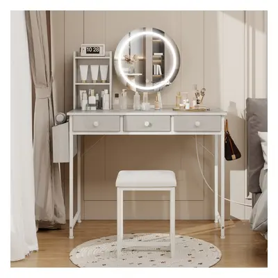 LED Lighted Dressing Table with Stool Set Drawer Side Pocket Storage