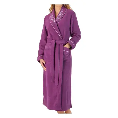 (Plum, Extra Large - UK 20/22) Slenderella Womens Shawl Collar Boucle Fleece Dressing Gown