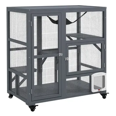 PawHut Outdoor Catio Cat House on Wheels with Platforms, Hammock