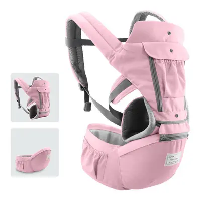 (pink) Baby Carrier With Hip Seat Breathable & Detachable Design Adjustable Strap Side Pockets