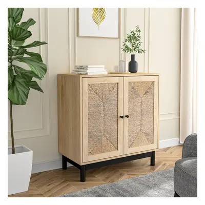 Rustic Wooden Sideboard Cabinet with Woven Doors