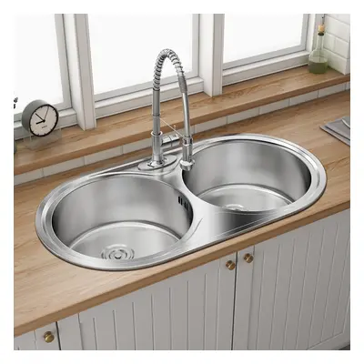 Catering Kitchen Sink Stainless Steel Inset Double Bowl Laundry Topmount Round