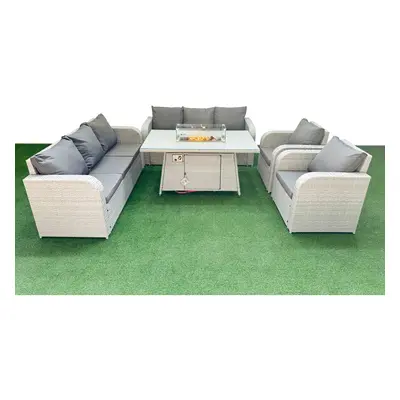 Fimous PE Rattan High Back Lounge Sofa Set Patio Firepit Dining Table & Chairs Set with Seater S