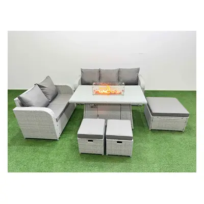 Fimous Seater PE Rattan Wicker Garden Furniture Patio Conservatory Sofa Set with Firepit Dining 