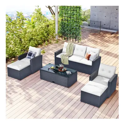 GO 6-piece All-Weather Wicker PE rattan Patio Outdoor Dining Conversation Sectional Set with cof