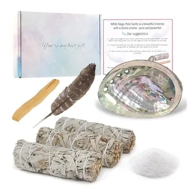 Sage Smudge Kit - White Sage Sticks, Palo Santo Sticks, Abalone Shell, Smudging Feather,White Sa