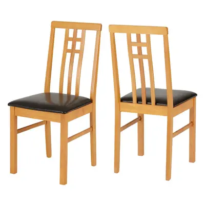 Pair of x Vienna Chairs in Medium Oak/Brown Faux Leather