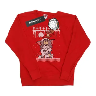 (XL, Red) Tom And Jerry Womens/Ladies Christmas Fair Isle Sweatshirt