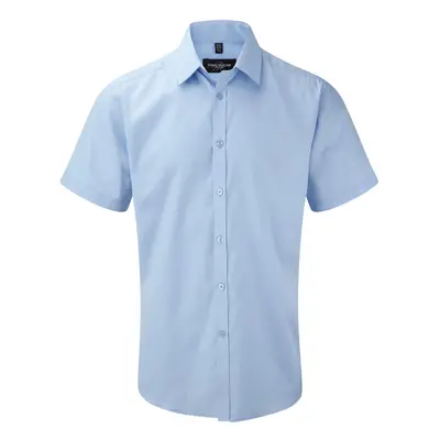 (19, Light Blue) Russell Mens Short Sleeve Herringbone Work Shirt