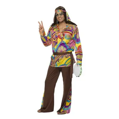 Smiffy's Adult Men's Psychedelic Hippie Man Costume, Trousers, Shirt, Headband - costume hippie 