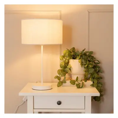 ValueLights Charlie White Stem Table Lamp with White Drum Lamp Shade