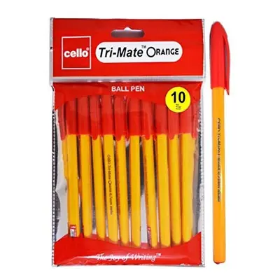 Cello Tri-Mate Orange Fancy Ballpoint Pens Medium Point (Red, Pack Of 10)