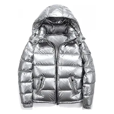 (Shiny Down Jacket Men's Winter Jacket Stand Collar Down Jacket With Hood) Shiny Down Jacket Men