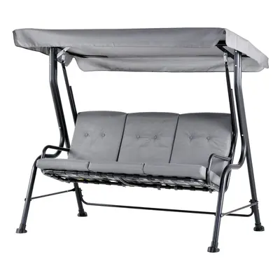 Outsunny Outdoor 3-person Garden Metal Padded Porch Swing Chair Bench, Grey