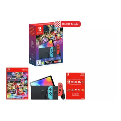 Nintendo Switch OLED Neon Red/Blue + Mario Kart Deluxe Bundle + NSO