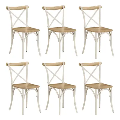 vidaXL 6x Solid Mango Wood Cross Chairs Steel Frame White Open Crossed Back