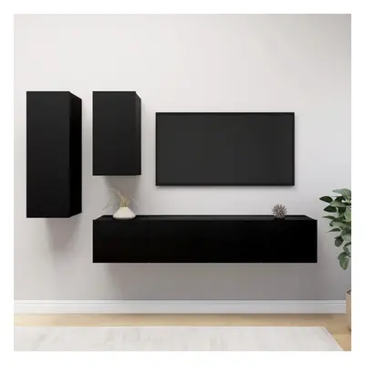 vidaXL TV Cabinet Set Piece Black Chipboard Home Furniture TV Stand Cabinet