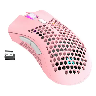 (Pink) 2.4G Wireless Rechargeable Mouse Hollow Honeycomb 1600DPI Buttons Ergonomic RGB Optical M