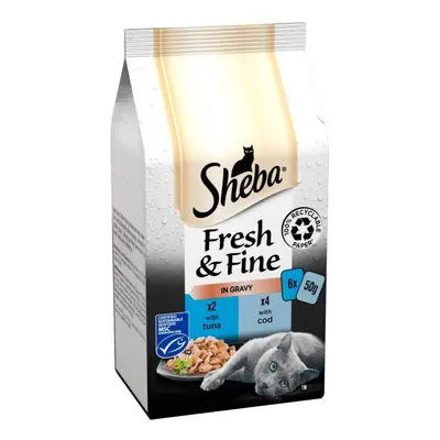 Sheba Fresh & Fine Wet Cat Food Pouches Tuna & Cod in Gravy x 50g (Pack of 8)