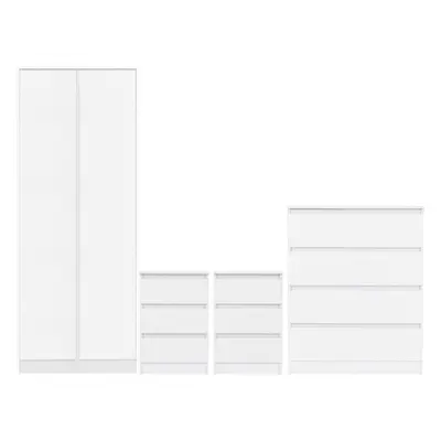 Malvern Door Wardrobe Bedroom Set White with Chest and x2 Bedsides