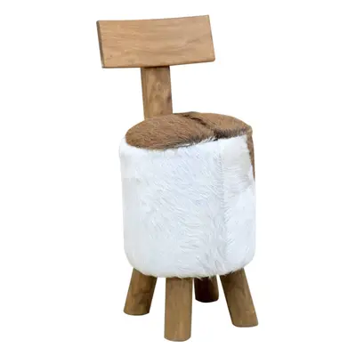 (brown) vidaXL Solid Teak Wood Stool Brown Wooden Stool Real Leather Chair White/Brown