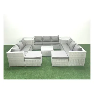 Fimous Rattan Garden Outdoor Furniture Set Seater Rattan Garden Sofa Set with Big Footstools Sid