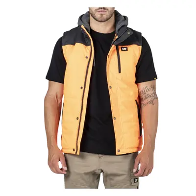 (XL) Caterpillar Hi-Vis Hooded Work Vest Jacket - Water Resistant - Orange